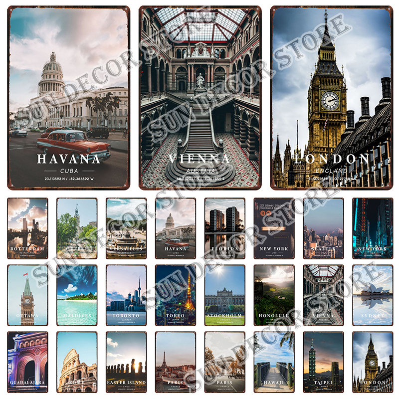 Home Decor Dubai - Retro Metal Sign Poster Famous City