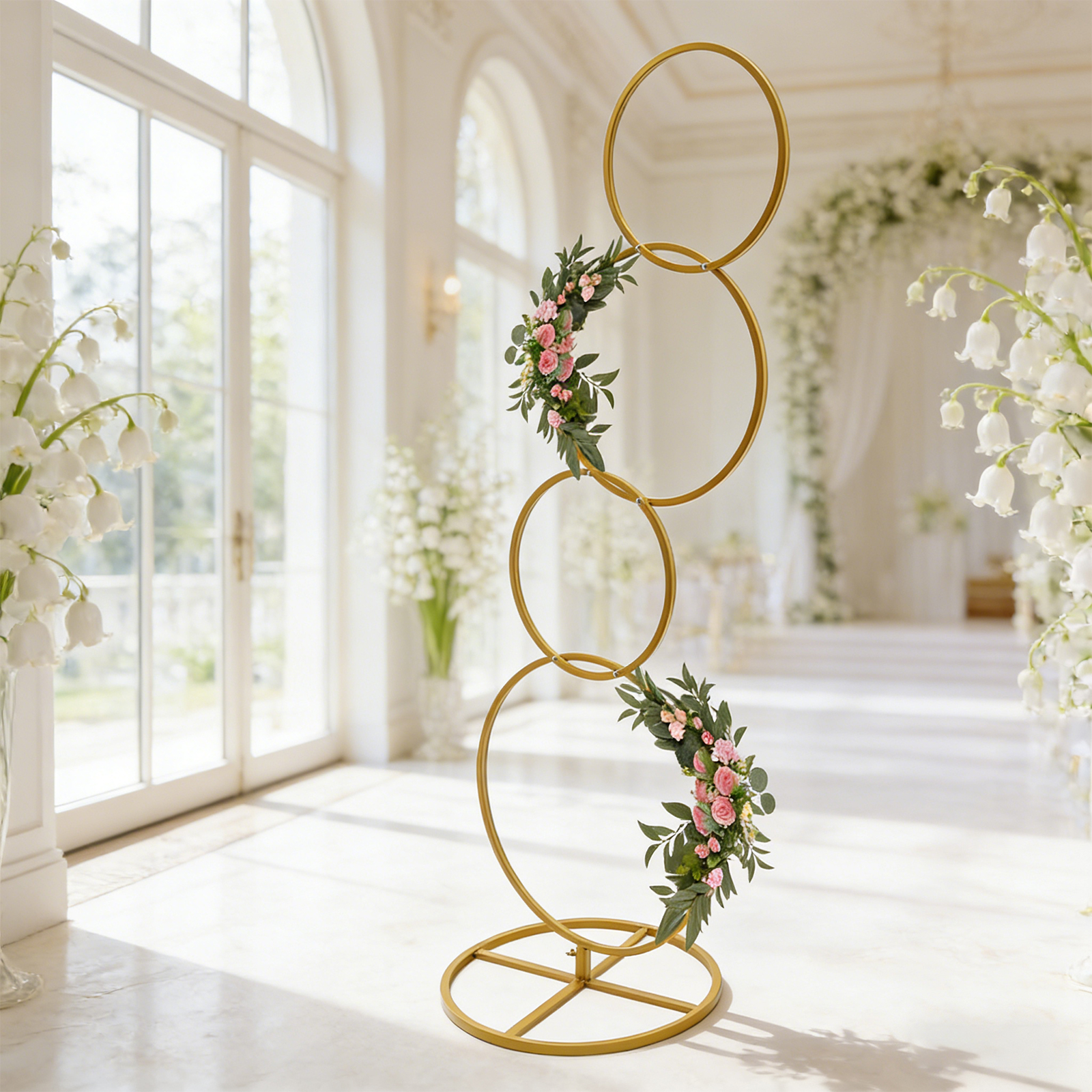 Home Decor Garland - Gold Wedding Round Hoop Backdrop Stand,Detachable