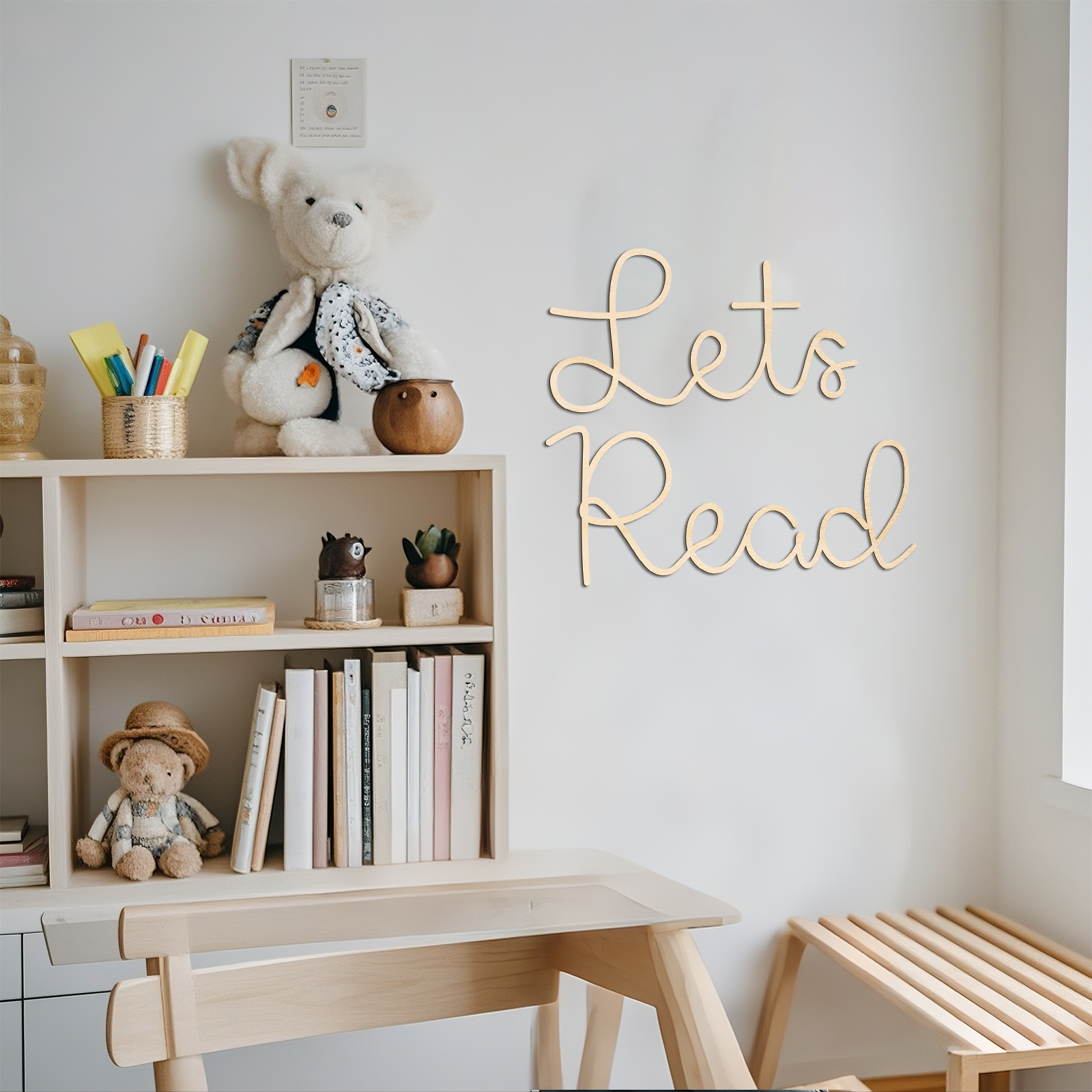 Wooden Letter Sign - Let's Read Wooden Wall Sign -