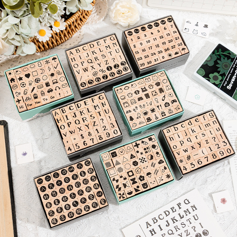 Wooden Letter Sign - 42 Wooden Seals with Numbers, Letters,