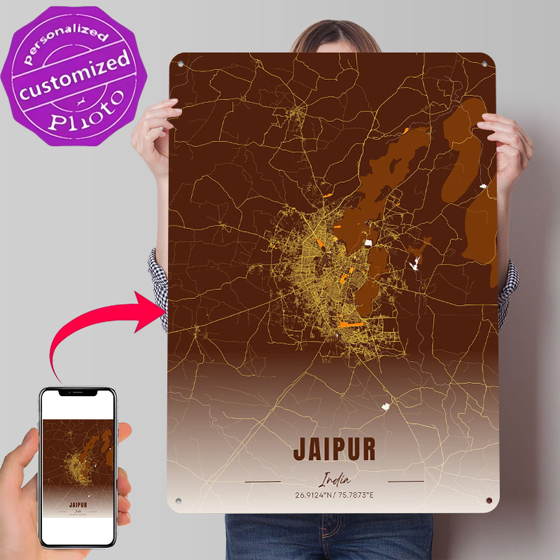 Home Decor Jaipur - Jaipur India Map Art Metal Poster