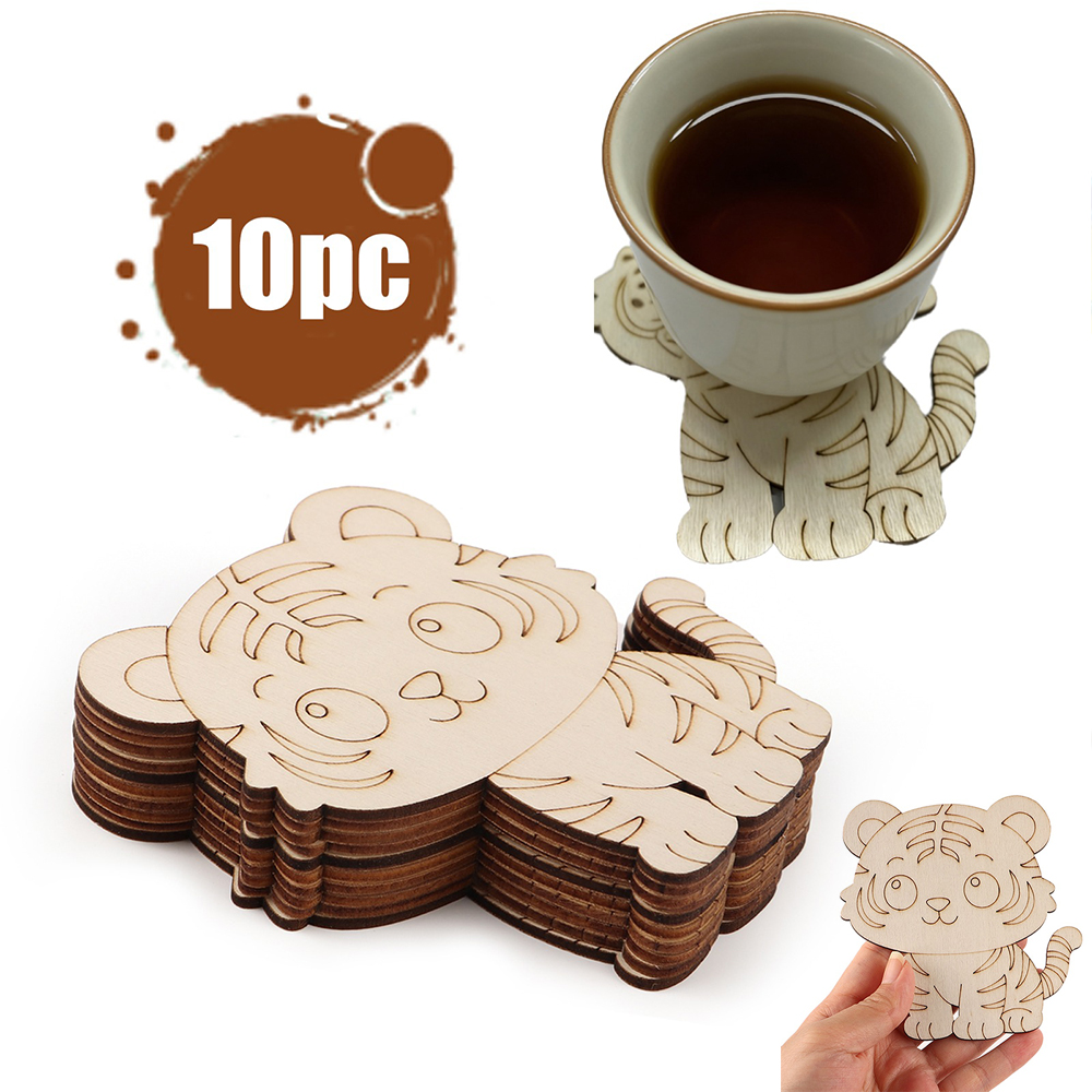 Home Decor In - 10 Pcs/set Tiger Animal Unfinished Wooden