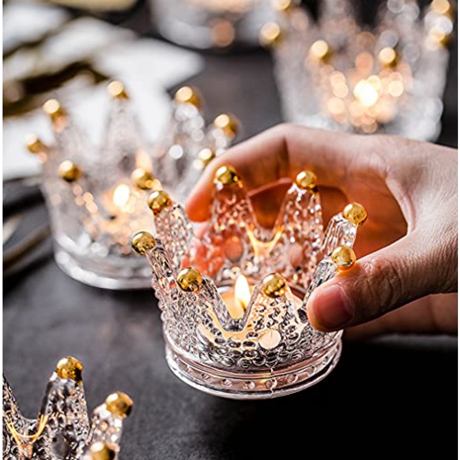 Home Decor Glass - Crown Glass Tealight Candle Holder Set