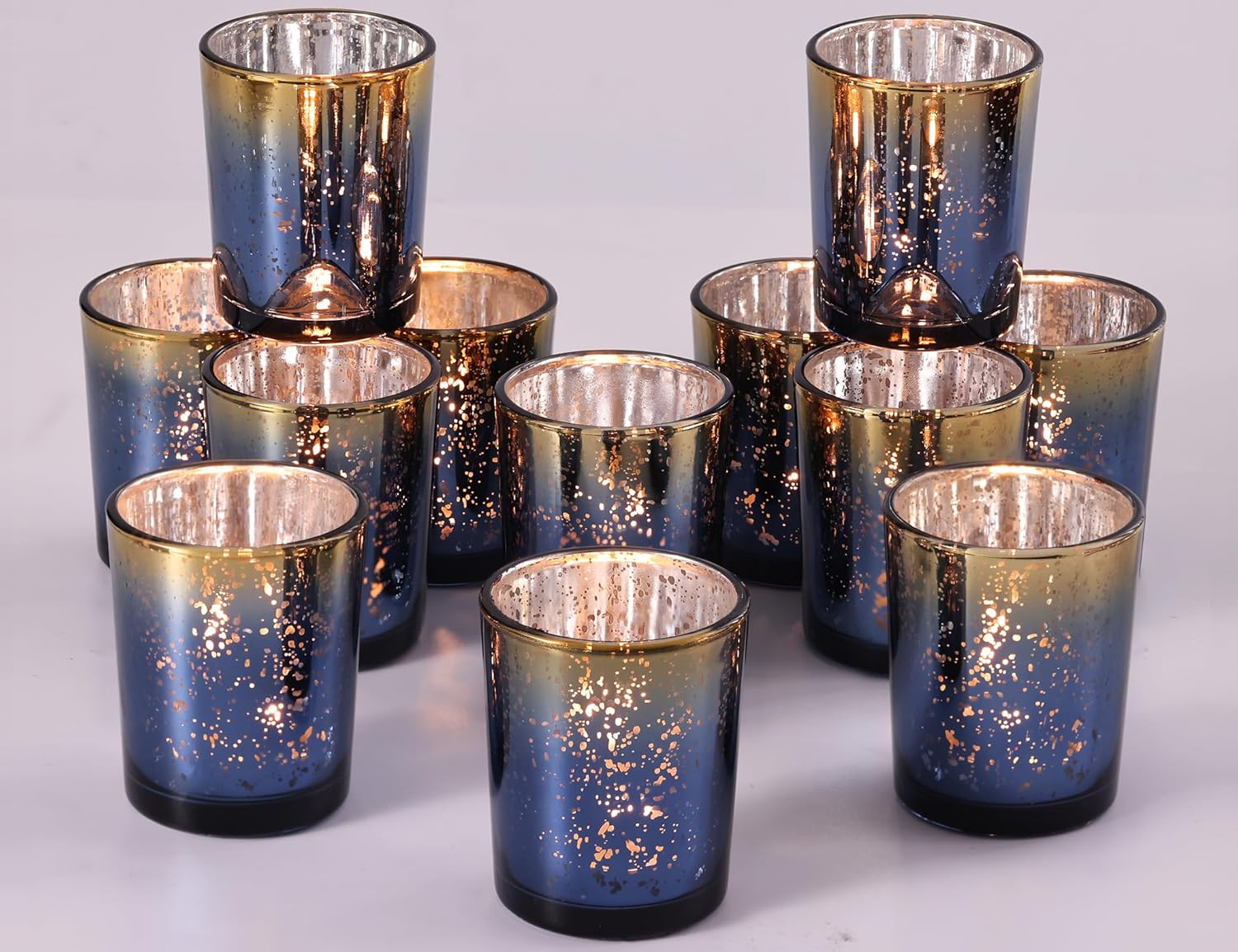Home Decor Glass - Navy Mercury Glass Tealight Candle Holders