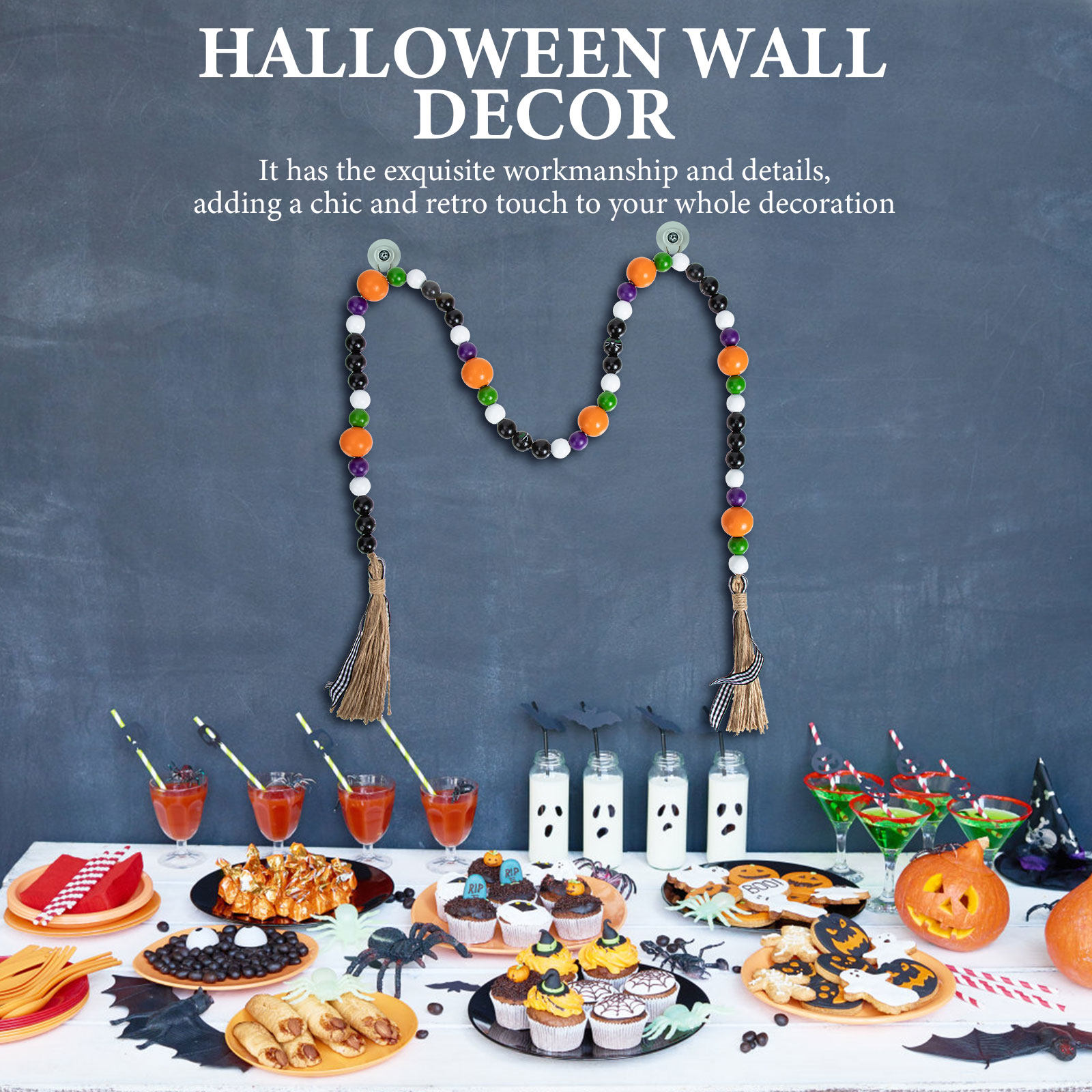 Home Decor Garland - Wooden Bead Garland Halloween Beaded Hanging