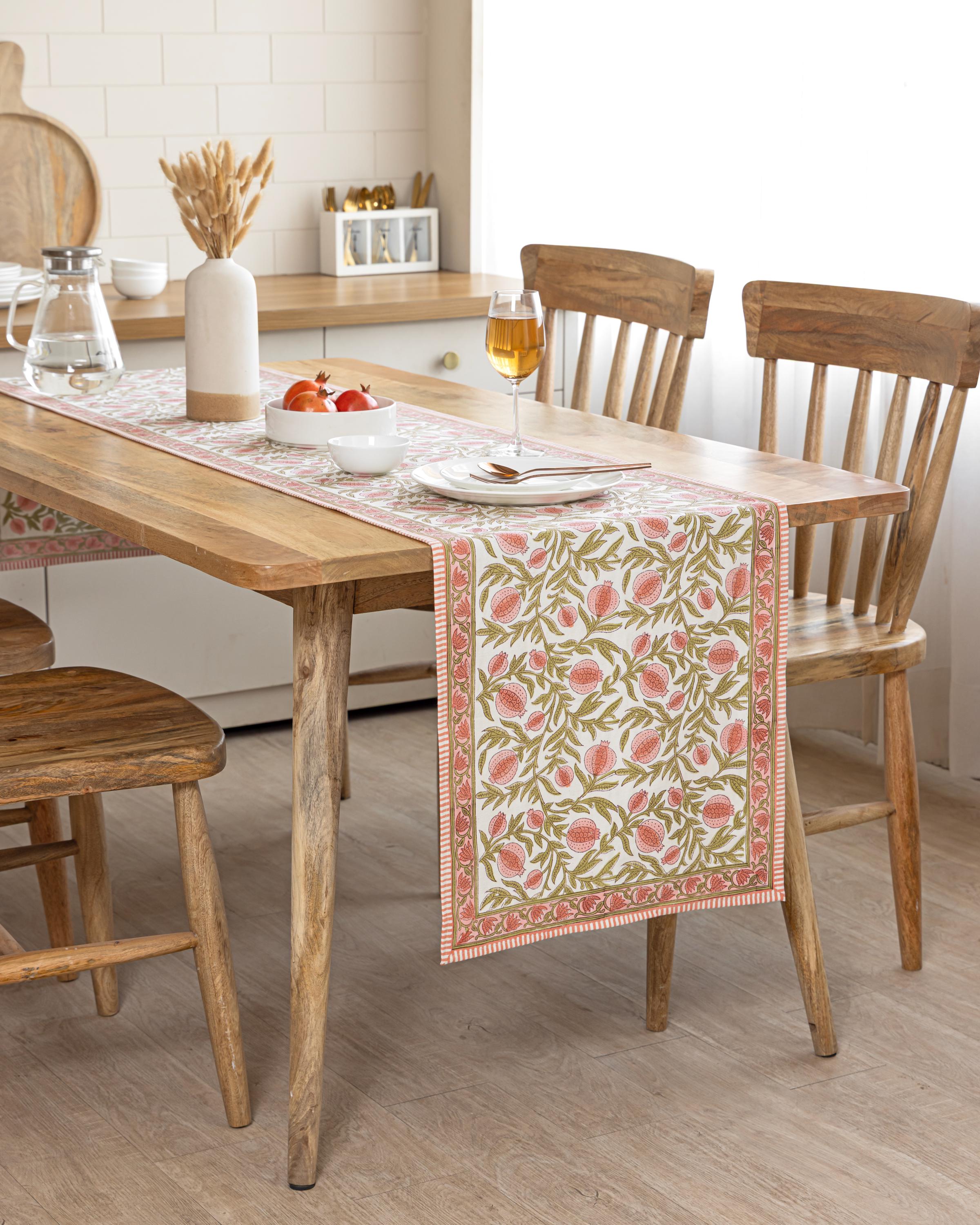 Home Decor Jaipur - Coral Olive Green Pomegranate Floral Table