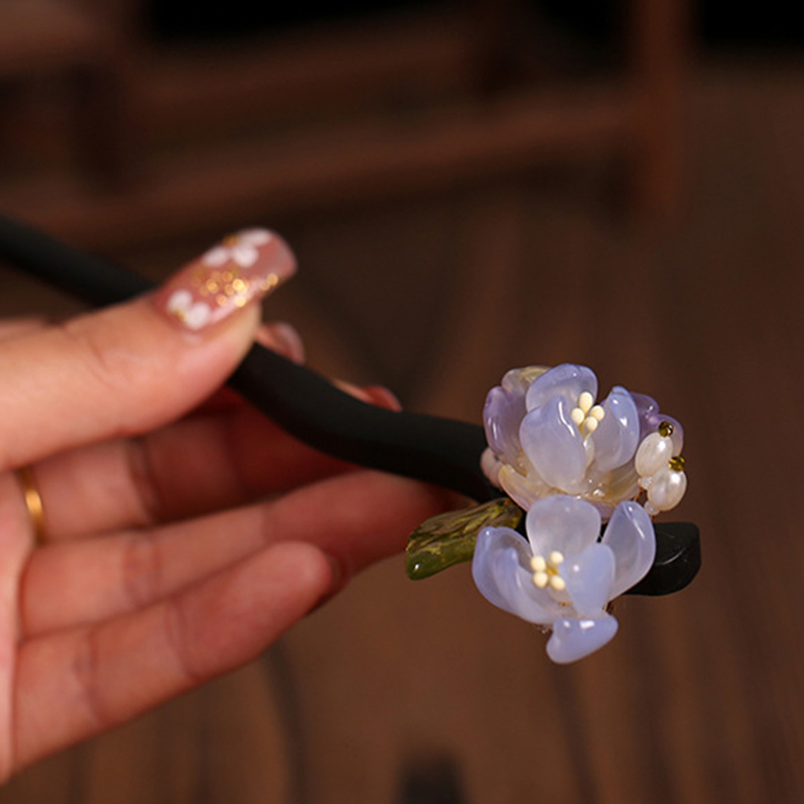 Home Decor Glass - Vintage Wooden Flower Hairpin For Women