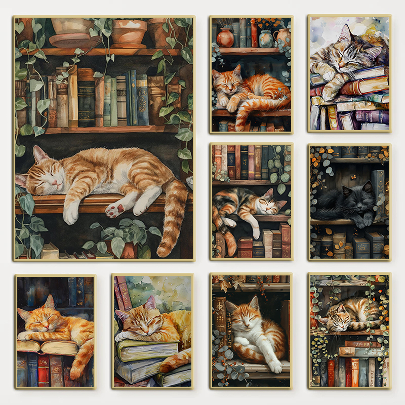 Cute Cat and Book Poster Victo – обзор и цена Victory Home Decor