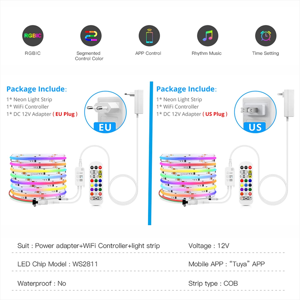 Tuya WiFi WS2811 RGBIC COB LED – обзор и цена Home Decor Free App