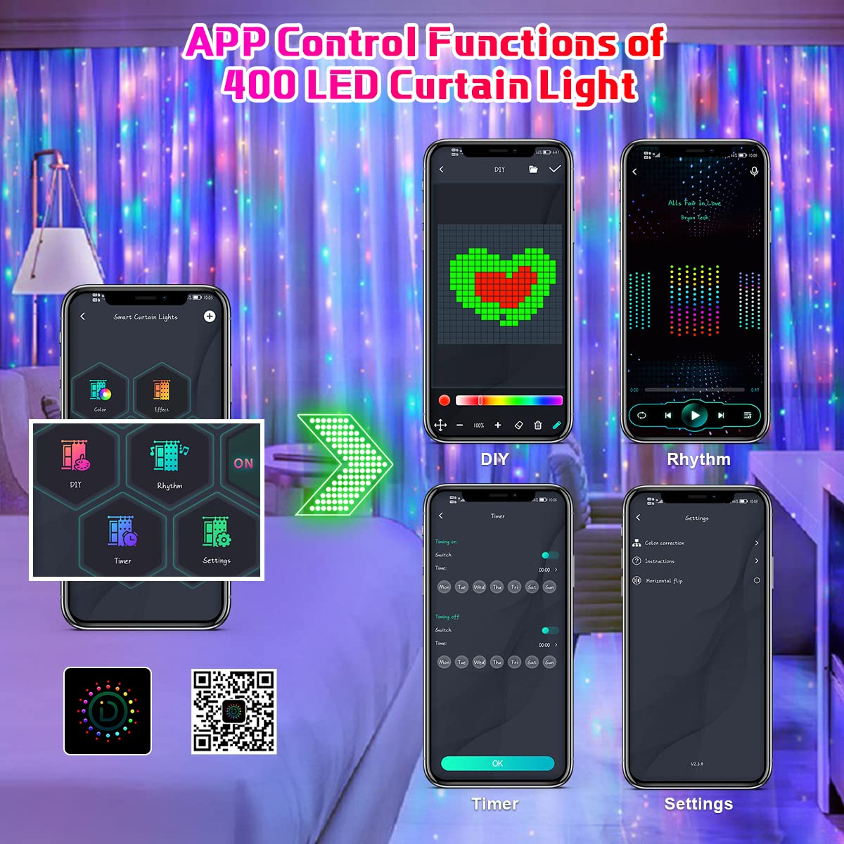 400LEDs RGBIC Smart Curtain Li – обзор и цена Home Decor Free App